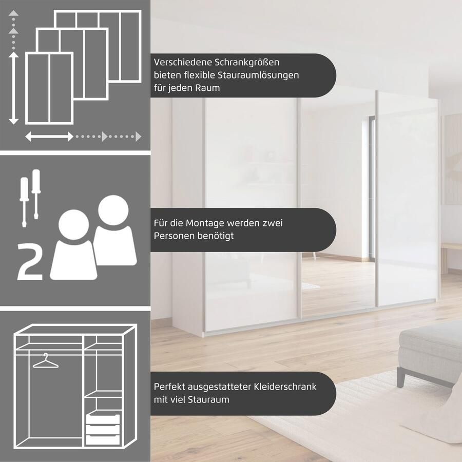 Rauch Zweefdeurkast Kledingkast kast garderobe KULMBACH in 2 hoogtes verkrijgbaar met metalen handgrepen made in germany - Foto 9