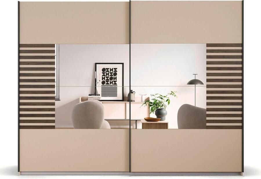 Rauch Zweefdeurkast Kledingkast Kast Garderobe Slaapkamerkast BAREA Front-oplage in moderne lamellen-look en spiegel MADE IN GERMANY