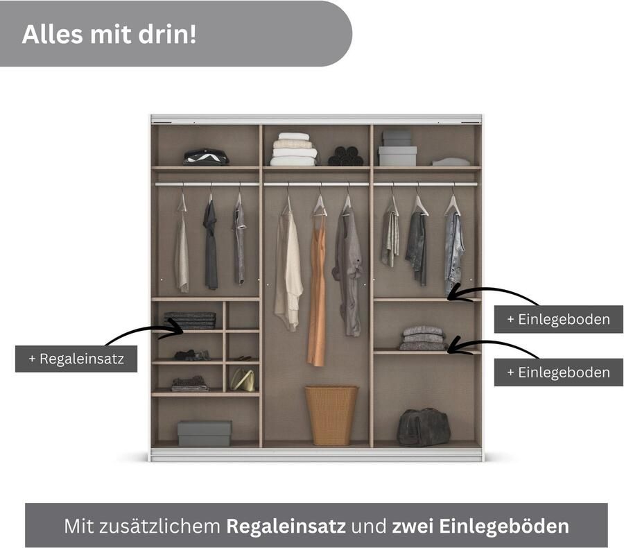 Rauch Zweefdeurkast Kledingkast TOMA met passe-partout incl. rek inzet en extra legplanken made in germany - Foto 8