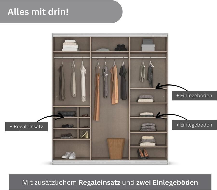 Rauch Zweefdeurkast Kledingkast TOMA met passe-partout incl. rek inzet en extra legplanken made in germany - Foto 8