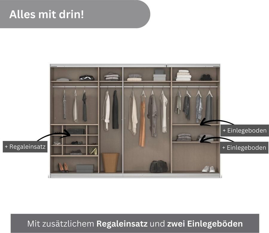 Rauch Zweefdeurkast Kledingkast TOMA met passe-partout incl. rek inzet en extra legplanken made in germany - Foto 6