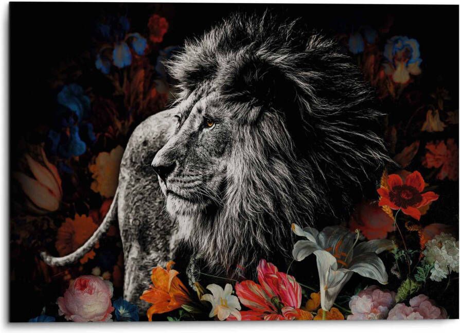 Reinders! Artprint Aluminium artprint leeuw in bloemen de Heem krachtig in vrolijke kleuren - Foto 3