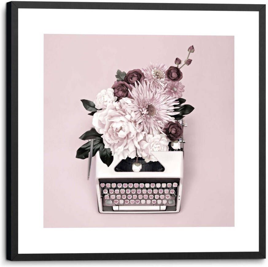 Reinders! Artprint Schrijfmachine bloemen ingelijste artprint