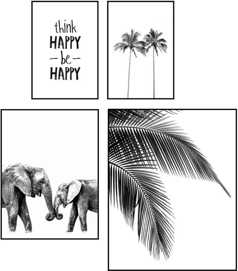 Reinders! Artprint Set artprints Be Happy palm boom modern olifant geluk (4-delig) - Foto 2