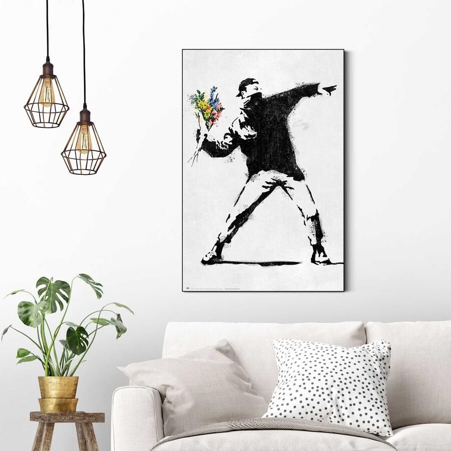 Reinders Banksy Flower Bomber Schilderij 90x60cm Zwart - Foto 4