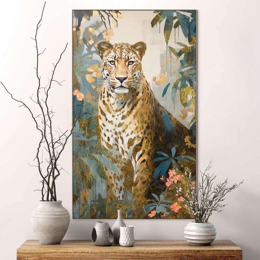 Reinders Golden Leopard Baklijst Schilderij 118x70cm Hout - Foto 4