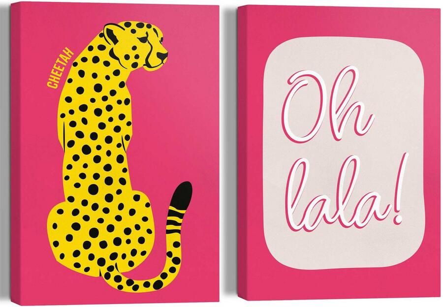 Reinders Oh La Leopard Pink Canvas Schilderijen set 2x 30x20cm - Foto 3