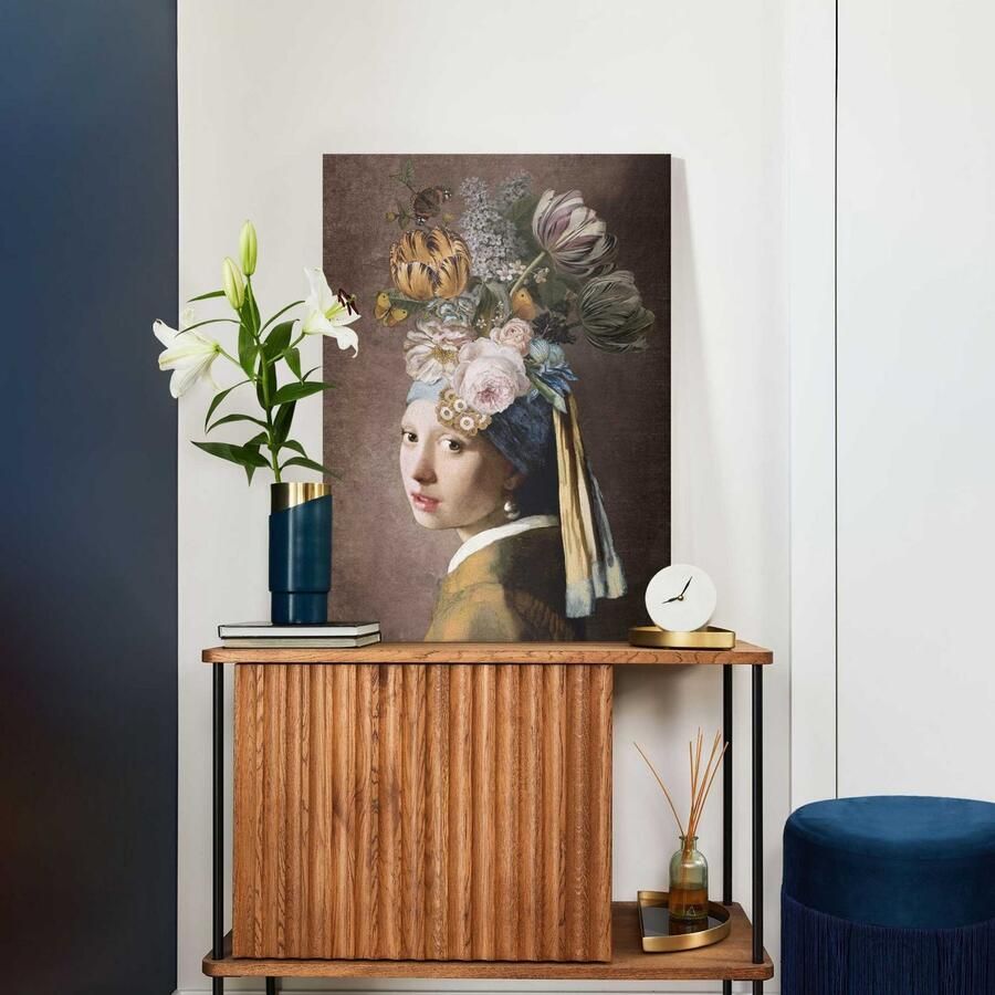 Reinders! Artprint op linnen Vermeer bloemenmeisje met de pareloorbel