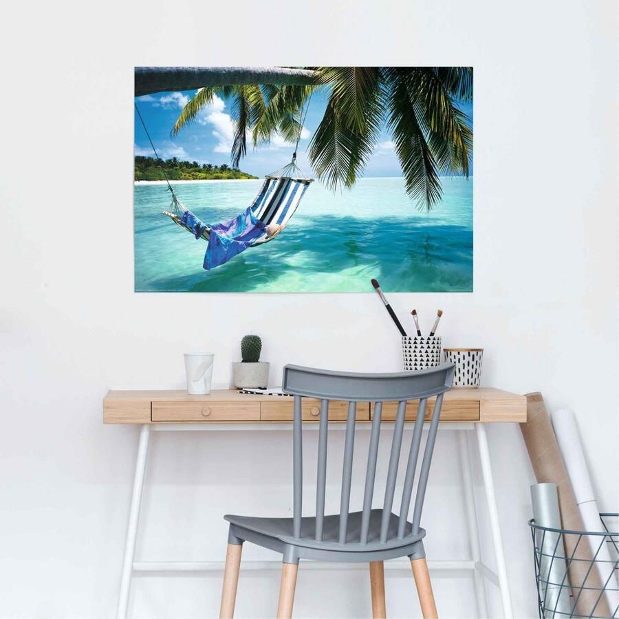 Reinders Poster Strand hangmat 61x91 5 cm 150 grams glanzend gestreken papier