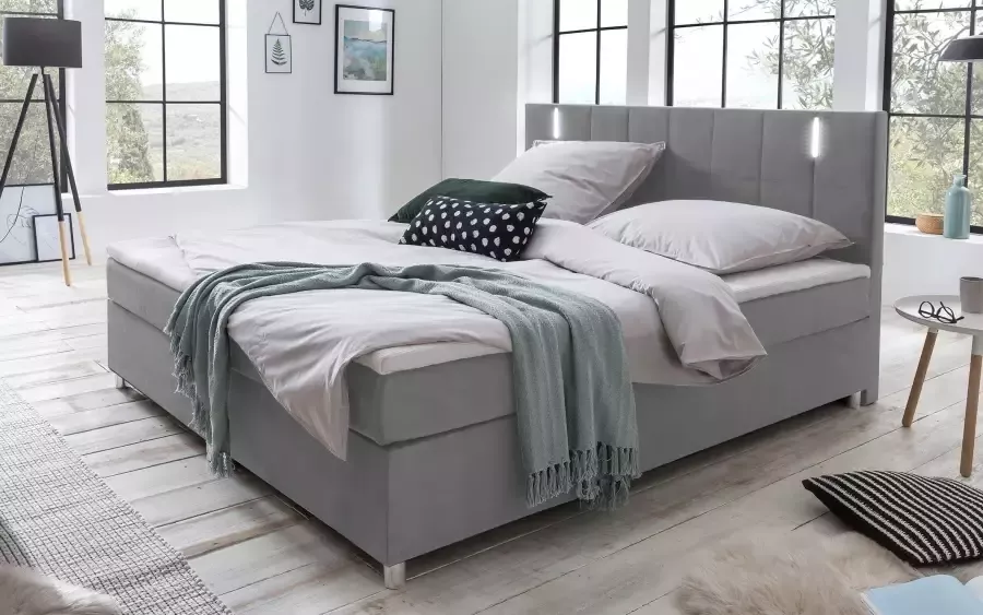 SalesFever Bed met ledverlichting in het hoofdbord loungebed in zacht fluweel design bed met matras en topmatras
