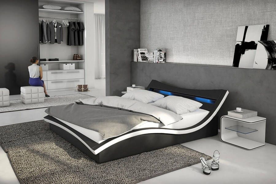 SalesFever Gestoffeerd bed met ledverlichting in het hoofdbord design bed in een moderne look - Foto 3