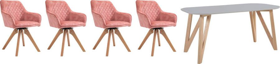 SalesFever Eethoek (5-delig) tafelbreedte 160 cm stoelen 180° draaibaar met fluweel - Foto 12