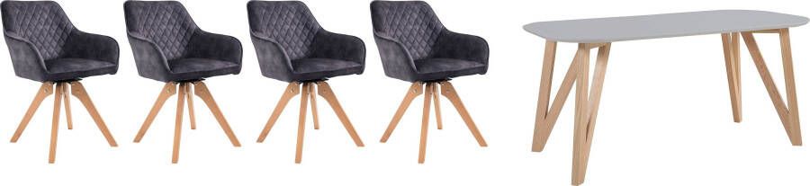 SalesFever Eethoek (5-delig) tafelbreedte 160 cm stoelen 180° draaibaar met fluweel