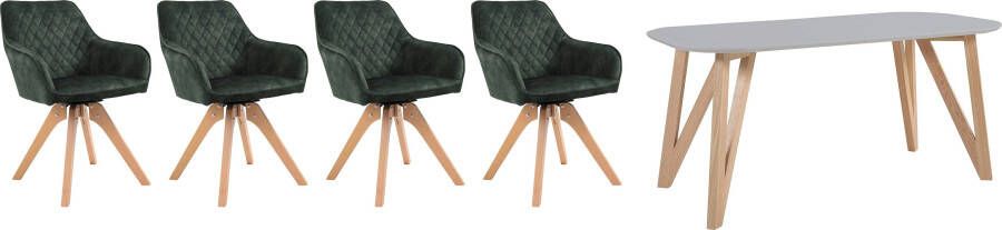 SalesFever Eethoek (5-delig) tafelbreedte 180 cm stoelen 180° draaibaar met fluweel - Foto 11