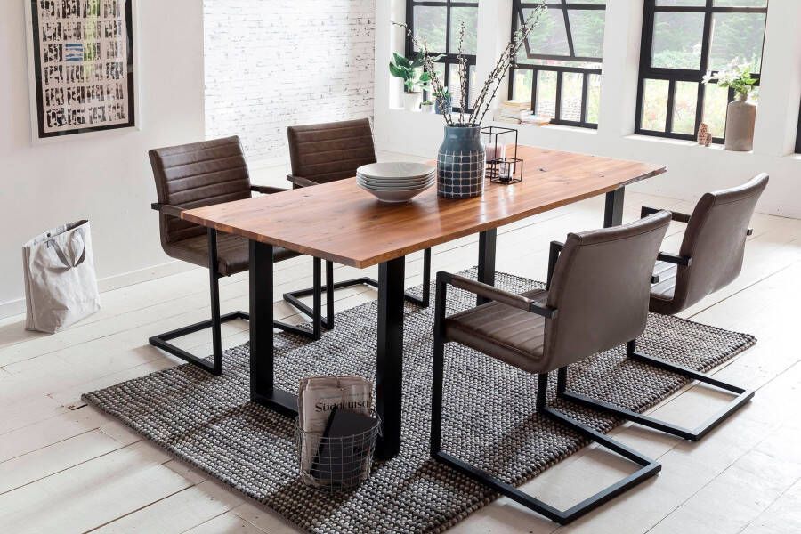 SalesFever Eethoek met moderne houten tafel met sledeframe 160 cm (set 5-delig) - Foto 9