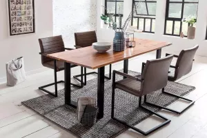 SalesFever Eethoek met moderne houten tafel met sledeframe 160 cm (set 5-delig)