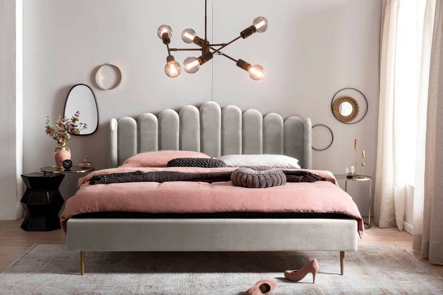 SalesFever Gestoffeerd bed Comfortabel bed voor een goede nachtrust Elegantie ontmoet comfort: fluwelen bekleding goudkleurige metalen poten - Foto 2