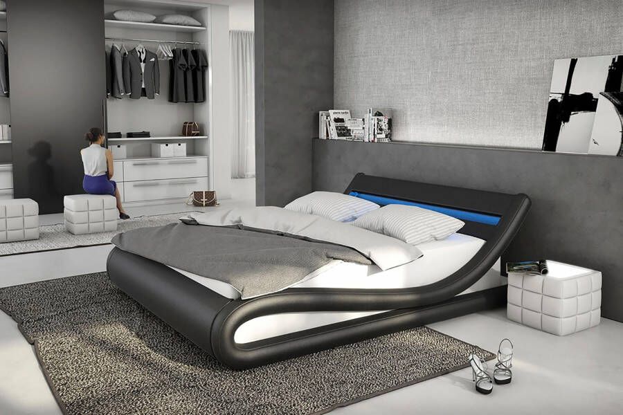 SalesFever Gestoffeerd bed met ledverlichting imitatieleer design bed in een modern model - Foto 4