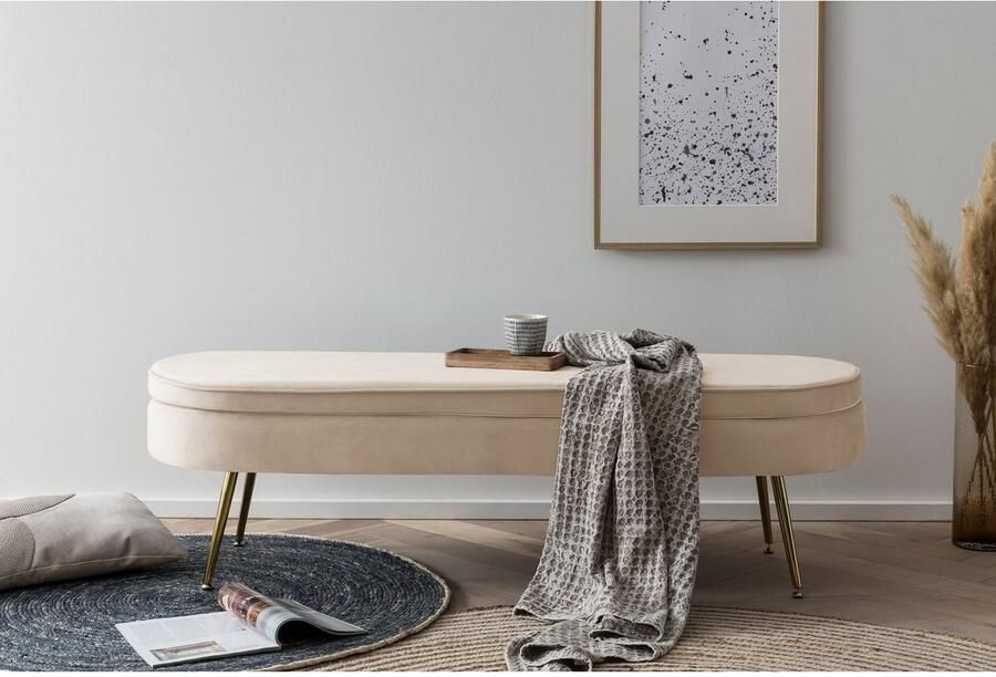 SalesFever Bank Clam Elegante Polsterbank Breedte 142 cm goudkleurige metalen poten