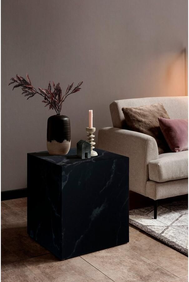 SalesFever Bijzettafel Design-Beistelltisch für jeden Raum vierkant 45x45 cm in marmerlook gefolieerd - Foto 3