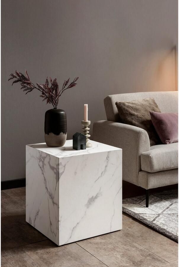 SalesFever Bijzettafel Design-Beistelltisch für jeden Raum vierkant 45x45 cm in marmerlook gefolieerd - Foto 4