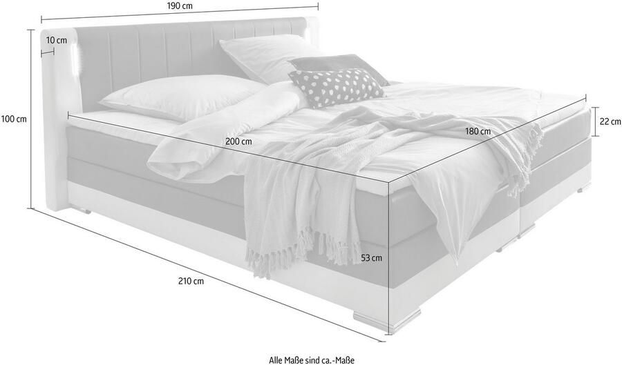 SalesFever Boxspring Emmen Boxspringbett für luxuriösen Schlafkomfort Ledverlichting in het hoofdbord lounge bed inclusief visco-topmatras