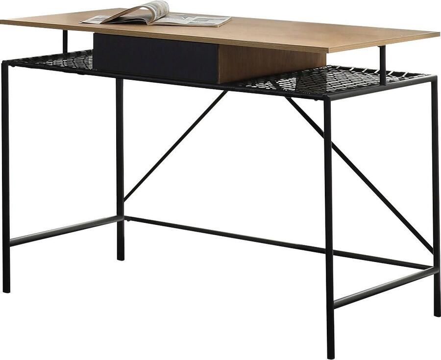 SalesFever Bureau York Werkplek Deluxe Metalen frame-plank met polyrotan in vlechtwerk-optiek - Foto 2