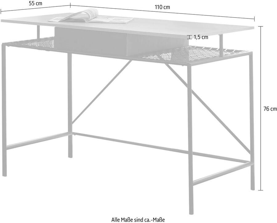 SalesFever Bureau York Arbeitsplatz Deluxe: Schreibtisch Legplank van metalen frame en polyrotan in gevlochten look - Foto 2