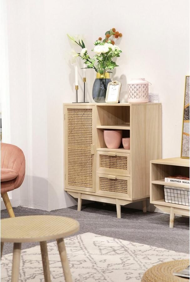 SalesFever Dressoir Vejle Moderne Kommode mit Stil Kast deur en ladefronten van rietweefsel Weens weefsel - Foto 4