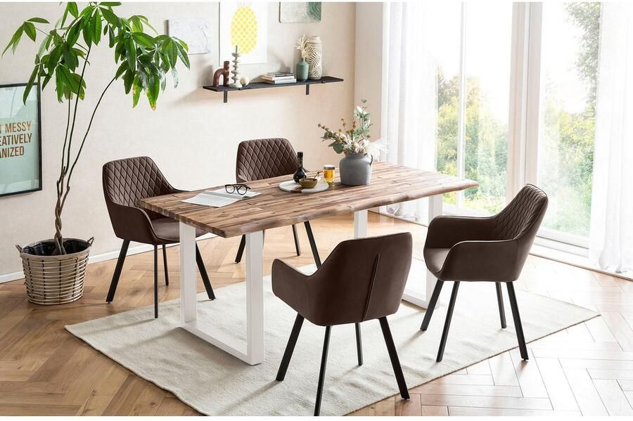 SalesFever Eethoek Designstarke Essgruppe Tafelblad met ruwe balkoppervlak rug met ruitstepping (set 5-delig) - Foto 6