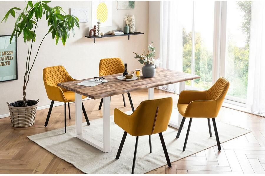 SalesFever Eethoek Designstarke Essgruppe Tafelblad met ruwe balkoppervlak rug met ruitstepping (set 5-delig) - Foto 7