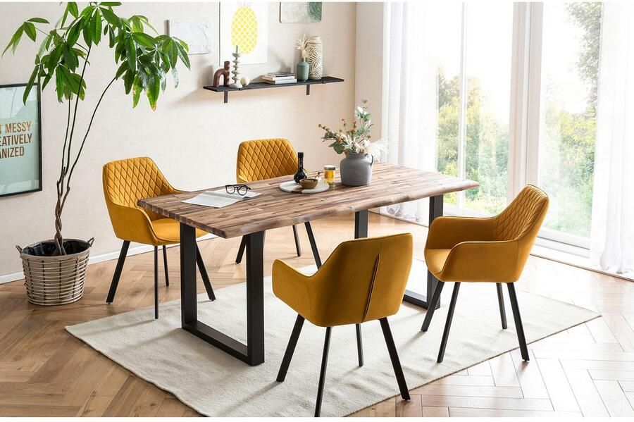 SalesFever Eethoek Designstarke Essgruppe Tafelblad met ruwe balkoppervlak rug met ruitstepping (set 5-delig) - Foto 6