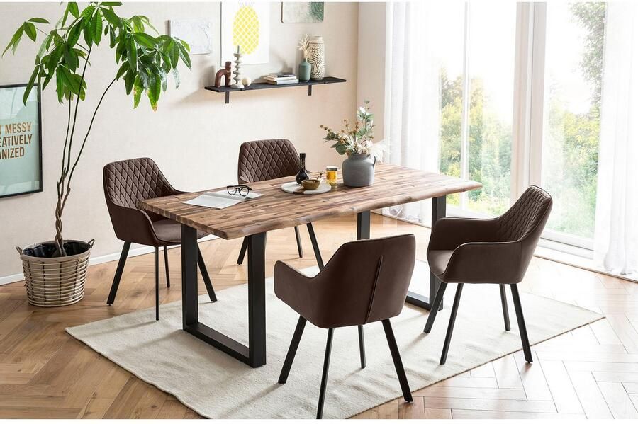 SalesFever Eethoek Designstarke Essgruppe Tafelblad met ruwe balkoppervlak rug met ruitstepping (set 5-delig) - Foto 6