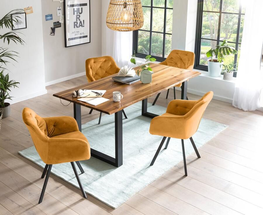 SalesFever Eethoek Essgruppe für stilvolles Speisen Stoelen met 360° draaiplateau tafelblad met echte boomrand (set 5-delig) - Foto 11