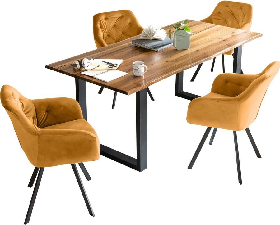 SalesFever Eethoek Essgruppe für stilvolles Speisen Stoelen met 360° draaiplateau tafelblad met echte boomrand (set 5-delig) - Foto 2