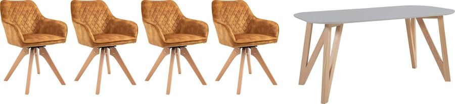 SalesFever Eethoek Elegante tafel incl. stoelen 5-delige fluwelen zithoek draaibare stoelen 180cm tafelbreedte - Foto 2