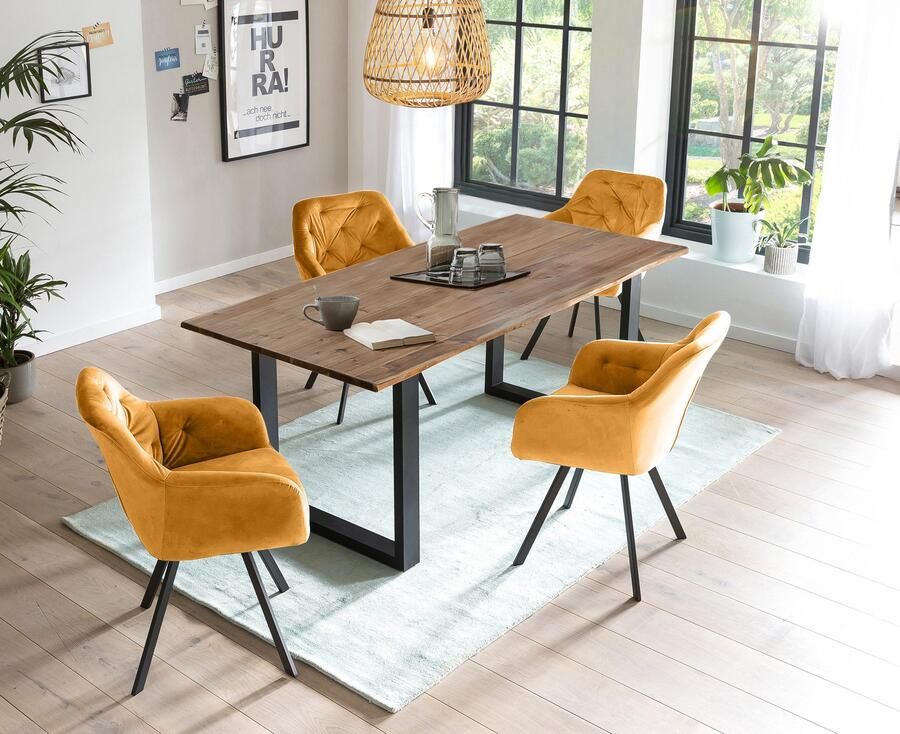 SalesFever Eethoek Stilvolle Essgruppe Stoelen met 360° draaiplateau onder de zitting met echte boomrand (set 5-delig) - Foto 16