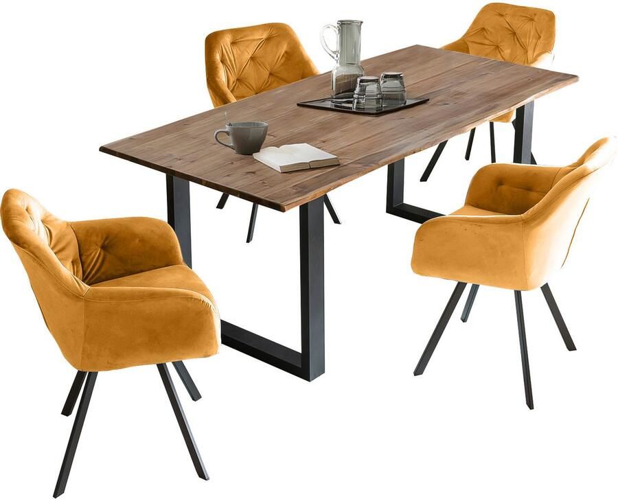 SalesFever Eethoek Stilvolle Essgruppe Stoelen met 360° draaiplateau onder de zitting met echte boomrand (set 5-delig) - Foto 3