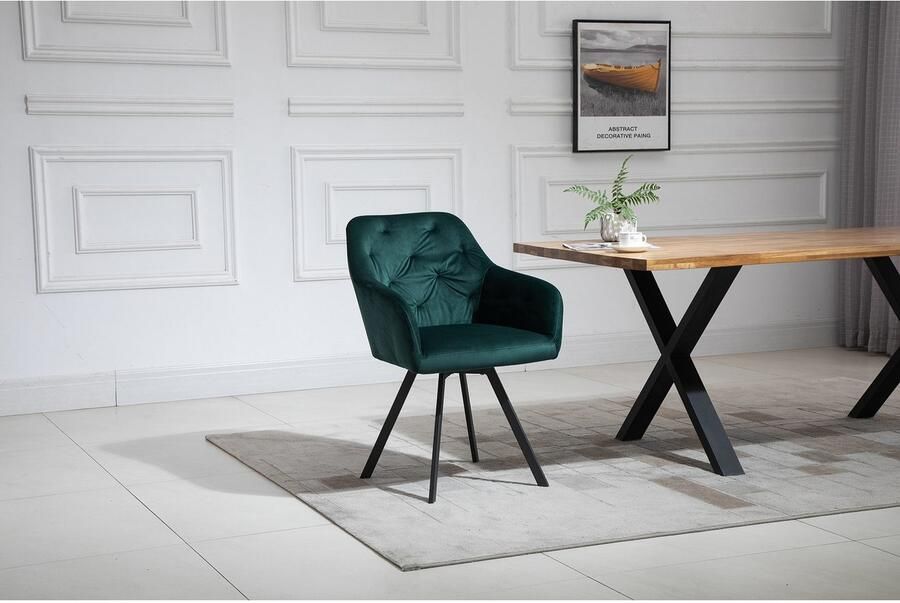 SalesFever Eethoek Stilvolle Essgruppe Stoelen met 360° draaiplateau onder de zitting met echte boomrand (set 5-delig) - Foto 8