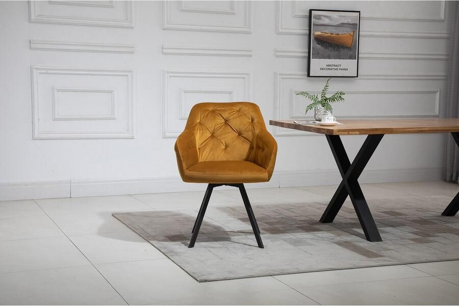 SalesFever Eethoek Stilvolle Essgruppe Stoelen met 360° draaiplateau onder de zitting met echte boomrand (set 5-delig) - Foto 11