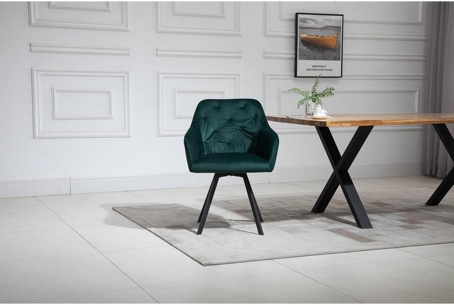 SalesFever Eethoek Stilvolle Essgruppe Stoelen met 360° draaiplateau onder de zitting met echte boomrand (set 5-delig) - Foto 7