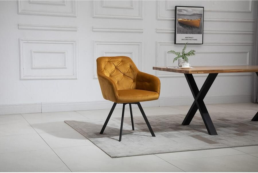 SalesFever Eethoek Stilvolle Essgruppe Stoelen met 360° draaiplateau onder de zitting met echte boomrand (set 5-delig) - Foto 12