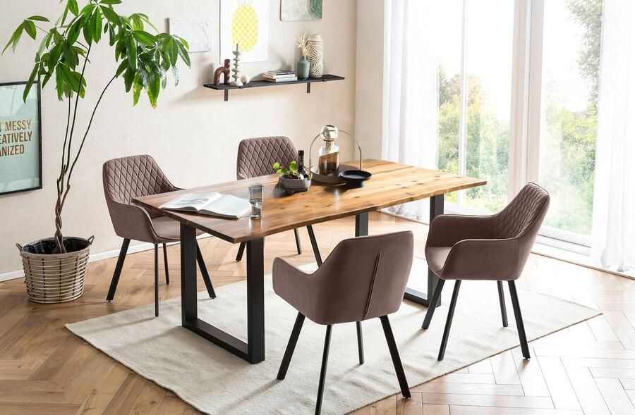 SalesFever Eethoek Stilvolle Essgruppe zum Wohlfühlen Tafelblad met echte boomrand rug met ruitstepping (set 5-delig) - Foto 9