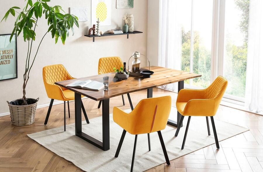 SalesFever Eethoek Stilvolle Essgruppe zum Wohlfühlen Tafelblad met echte boomrand rug met ruitstepping (set 5-delig) - Foto 8