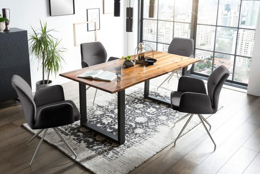 SalesFever Eethoek Tischgruppe für gemütliche Familienabende Tafelblad met echte boomrand frame van roestvrij staal (set 5-delig) - Foto 7