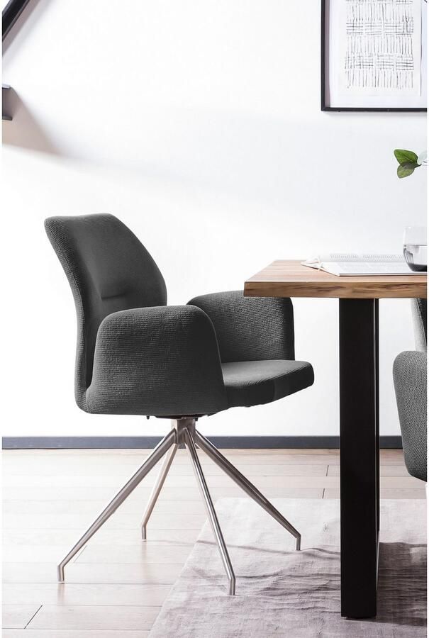 SalesFever Eethoek Tischgruppe für gemütliche Familienabende Tafelblad met echte boomrand frame van roestvrij staal (set 5-delig) - Foto 6