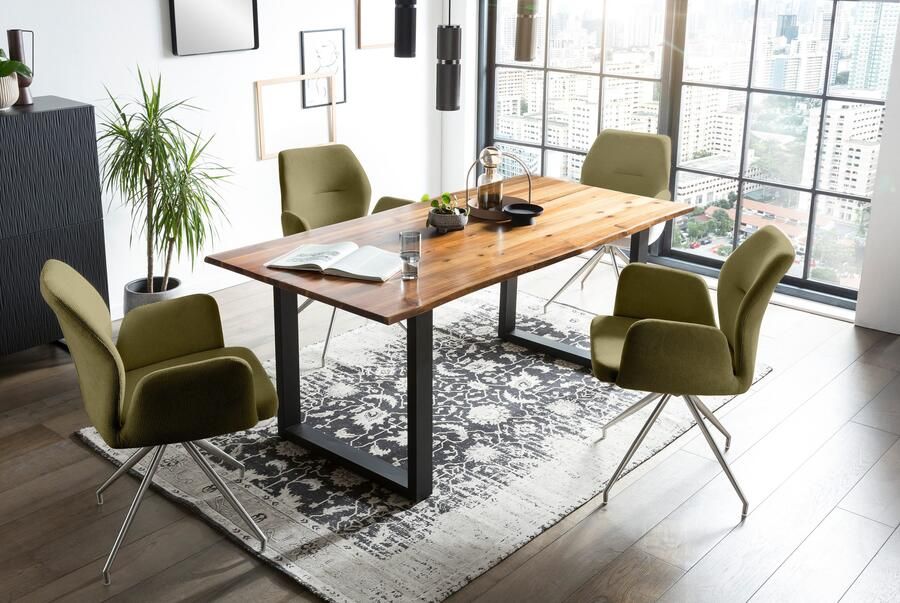 SalesFever Eethoek Tischgruppe für gemütliche Familienabende Tafelblad met echte boomrand frame van roestvrij staal (set 5-delig) - Foto 10