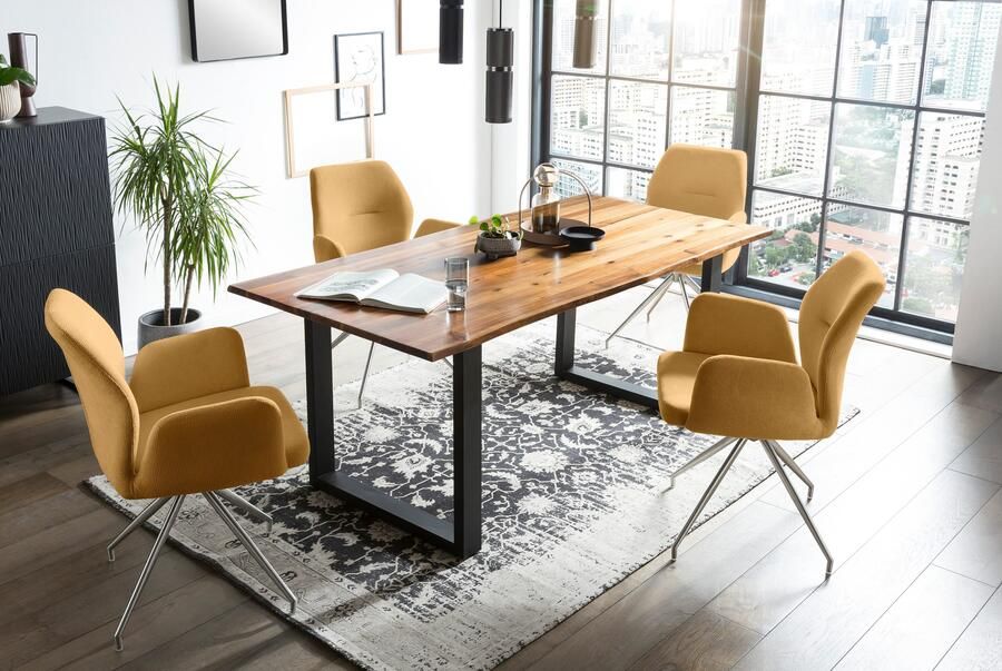 SalesFever Eethoek Tischgruppe für gemütliche Familienabende Tafelblad met echte boomrand frame van roestvrij staal (set 5-delig) - Foto 10