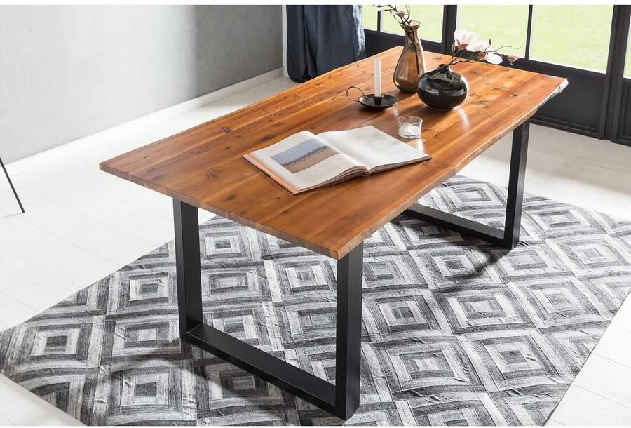 SalesFever Eethoek Essgruppe für stilvolles Speisen Stoelen met 360° draaiplateau tafelblad met echte boomrand (set 5-delig) - Foto 7