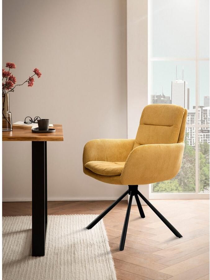 SalesFever Eetkamerstoel Pizzo Eleganter Armlehnstuhl Eetkamerstoel met cordstof 360° draaifunctie (1 stuk) - Foto 2